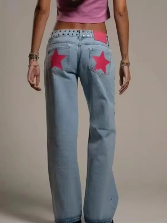 Vintage Y2k One Dilemma Wide Leg Loose Jeans Streetwear Baggy Star Denim Pants Harajuku High Waist Straight Jeans Women Clothing
