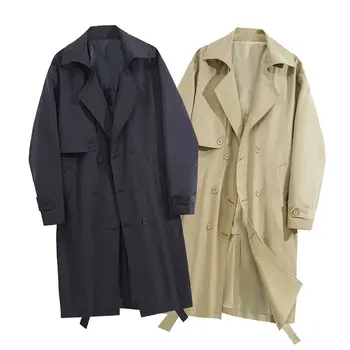 Autumn and Spring New Fashion Trend Pure Color Long Trench Coat Men's Casual Loose Sports Plus Size High Quality Outerwear M-2XL