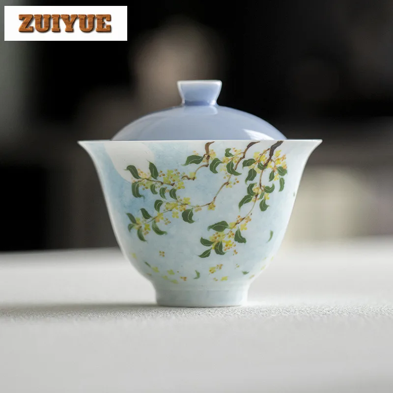 

185 мл ручной рисунок османтуса Blue Gaiwan Boutique Чайная варенька Чайная чаша с крышкой Набор для приготовления чая Крышка Чаша Чайная посуда Украшение Ремесло