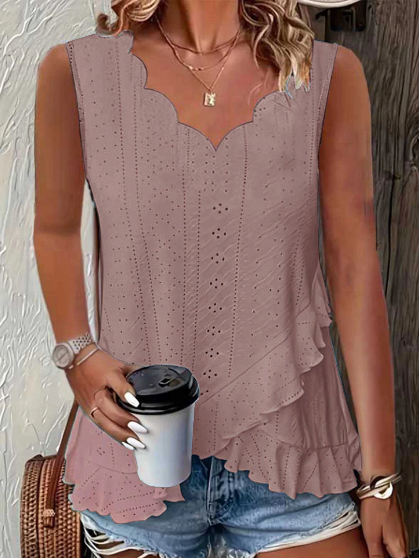 

Ladies Fashion Casual Embroidered Asymmetrical Hem Simple Solid Color Vest