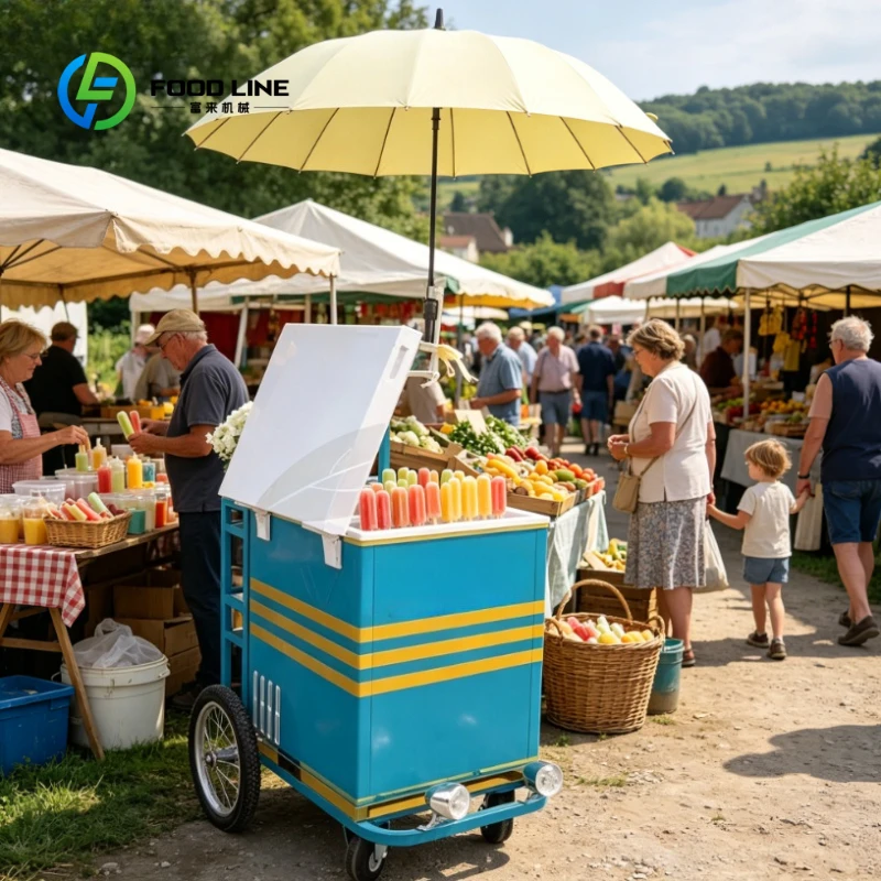 Customized Summer Special Ice Cream Push Cart, Unique Design Mini Popsicle Cooler Cart with Umbrella for Outdoor Street Vending