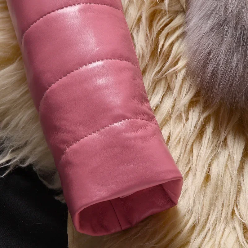 2024 100% Real Sheepskin Coat Female Winter Natural Fox Fur Pink Duck Down Jacket Women Korean Genuine Leather Jacket Coats 1928