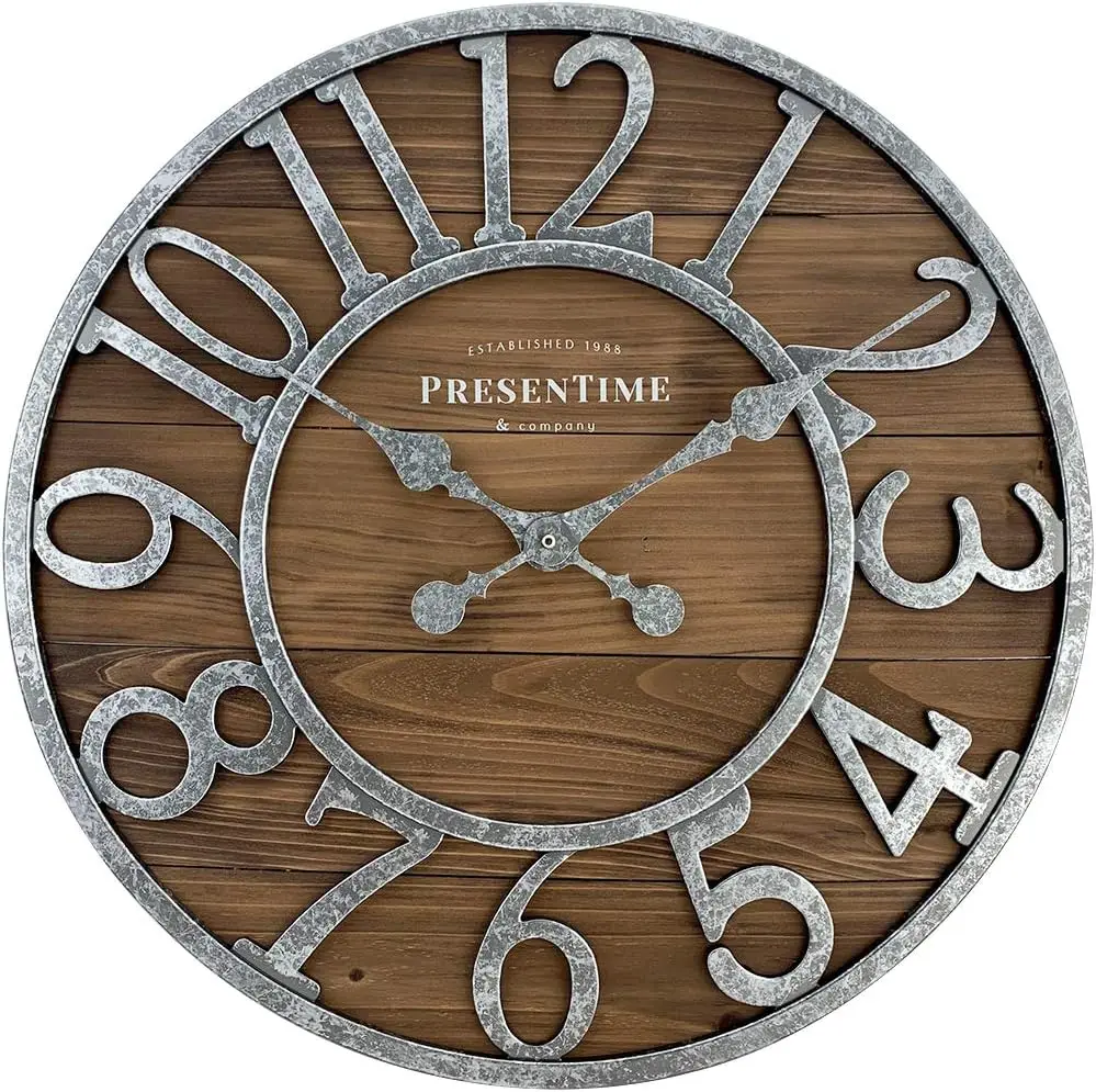 

Vintage Farmhouse Rustic Barnwood Clock, 19.5 Inch Galvanized Finish with Arabic Numerals for Wall Décor