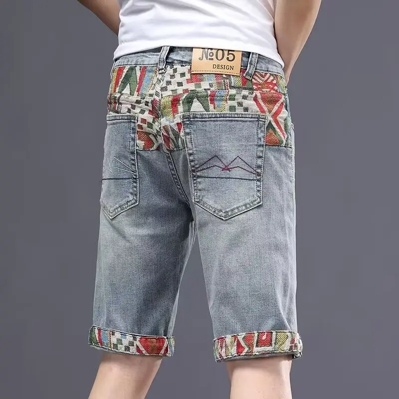 

New Mid-Length Embroidered Ripped Denim Shorts for Men 2026 Summer Korean Fashion Ideal for Street Style and Outdoor Activities