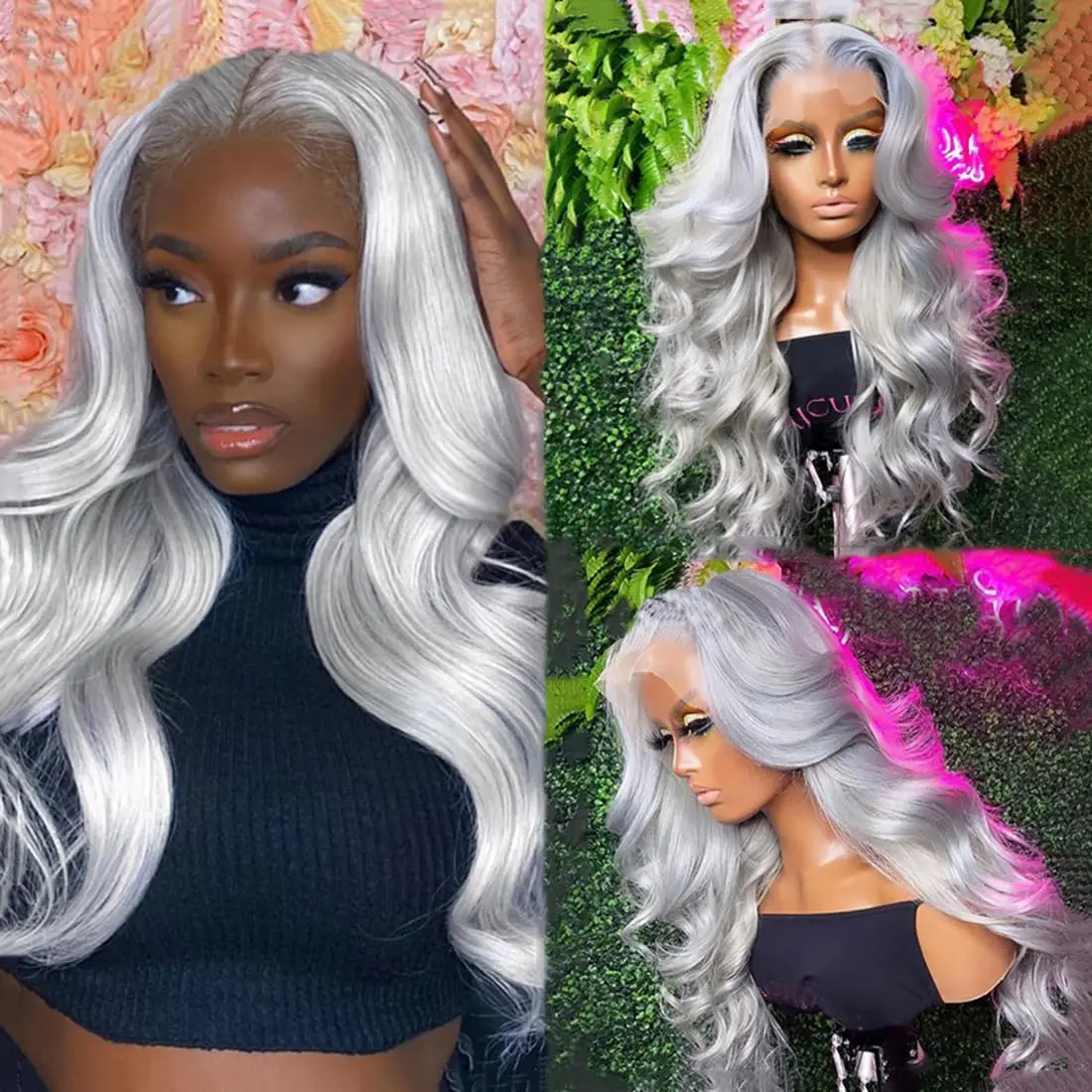 

13*4 Lace Frontal Wig Silver Grey Colored Body Wave Human Hair Wigs For Women Transparent Brazilian Hair Colored Wig 200 density