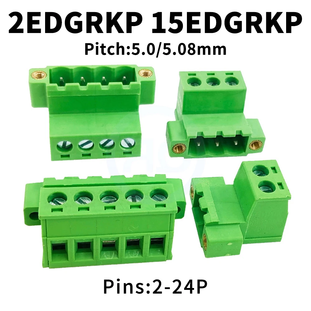

(10 pcs) KF 2EDGRKP 5.08MM 5.0MM With Ears Solderless Aerial Butt Pair Plug-In Terminal Receptacle 15EDGRKP 5.0/5.08 2-24Pin