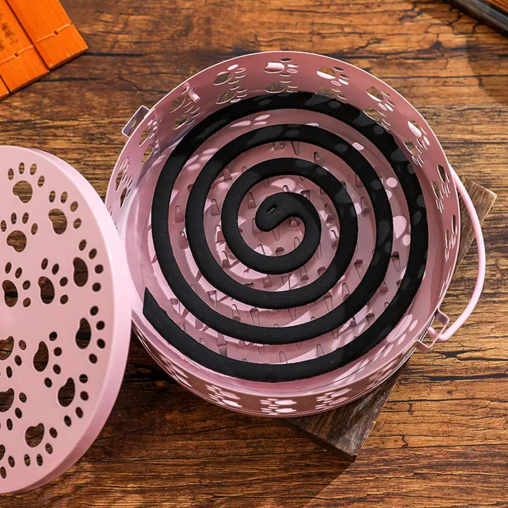 

Hollow Incense Burner Iron Repellent Incense Coil Holder Coil with Handle Heavy Ash Tray Duty Lid Box Desktop Catcher Mosqu T0O8