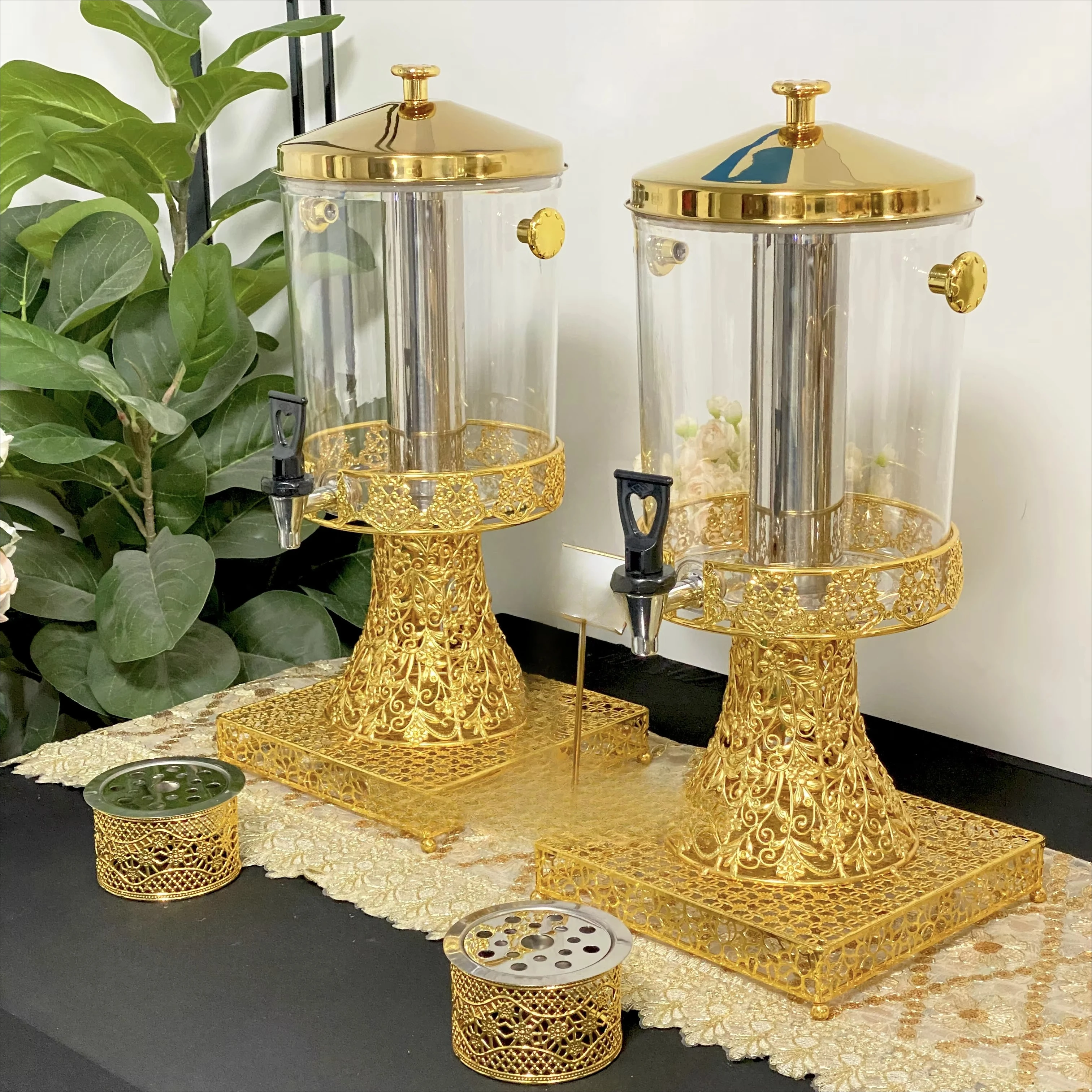 Elegant Luxury 8L Juice Dispenser Durable Clear Glass Gold Storage Pot Catering Restaurant Wedding Party Beverage Organizer