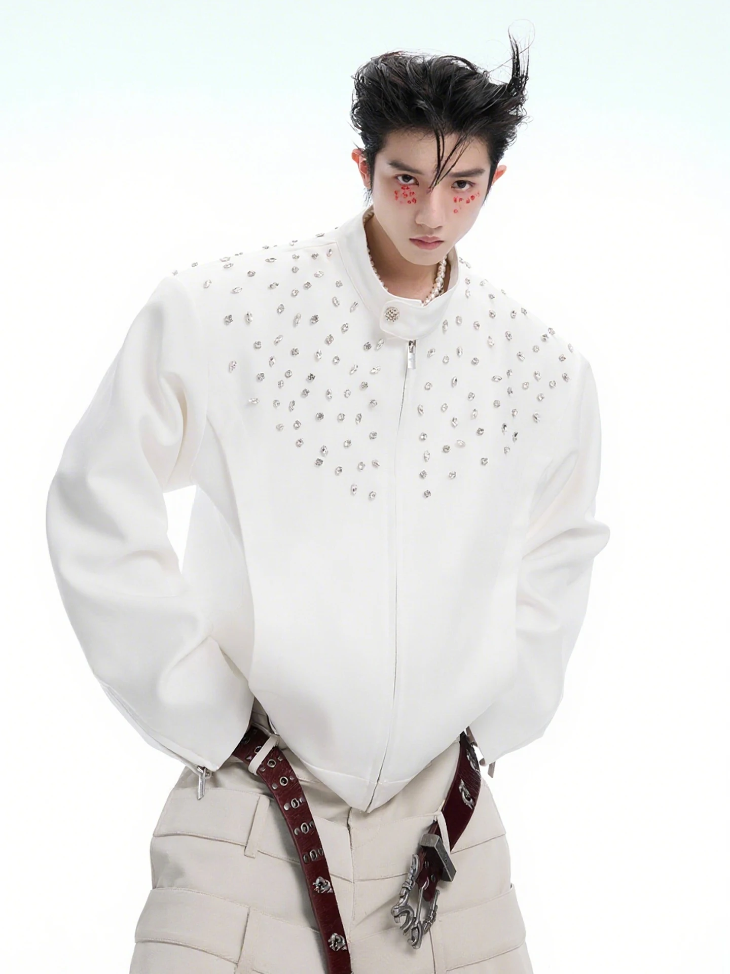 2025 Autumn New High-end Heavy-duty Rhinestone Short Jacket Zipper Long Sleeve Loose Casual Stylish Couple Coat Trendy Men