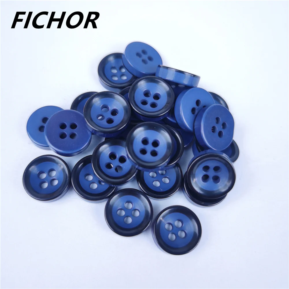 30pcs 11.5mm 4 Holes Round Dark Blue Resin Buttons Flatback DIY Crafts Children's Apparel Clothing Sewing Accessories K10041