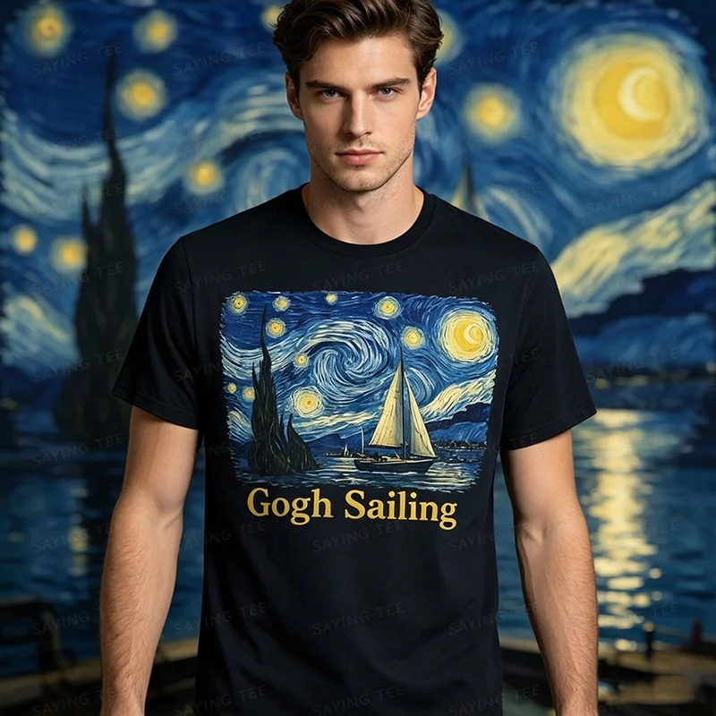 Gogh Sailing Sailor Sailboat Van Gogh Boating Starry Night T-Shirt Y2k Boating Trip Vacation Tee Humor Art Outdoor Aesthetic Top