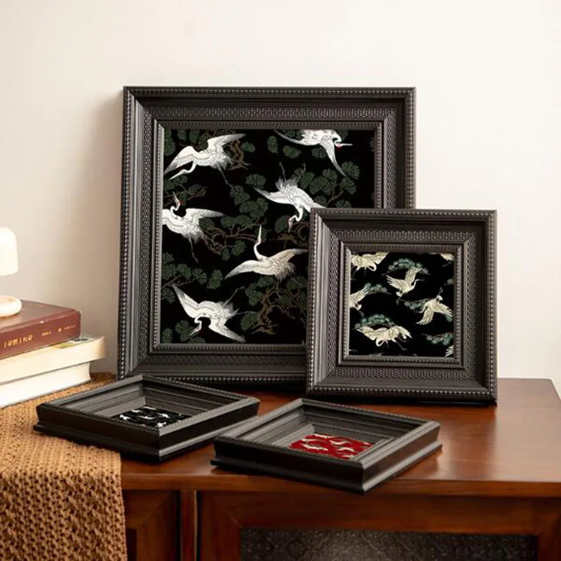 Chinese Retro Stye Black Color Resin Square Photo Frame Woven Pattern Picture Frame Bedroom Desktop Ornaments Home Decoration