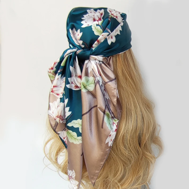 Silk Scarf Scarftop Headwraps For Women Vintage Four Seasons Hair Scarve 90*90cm Hijab Foulard Bandana Femme Headscarf