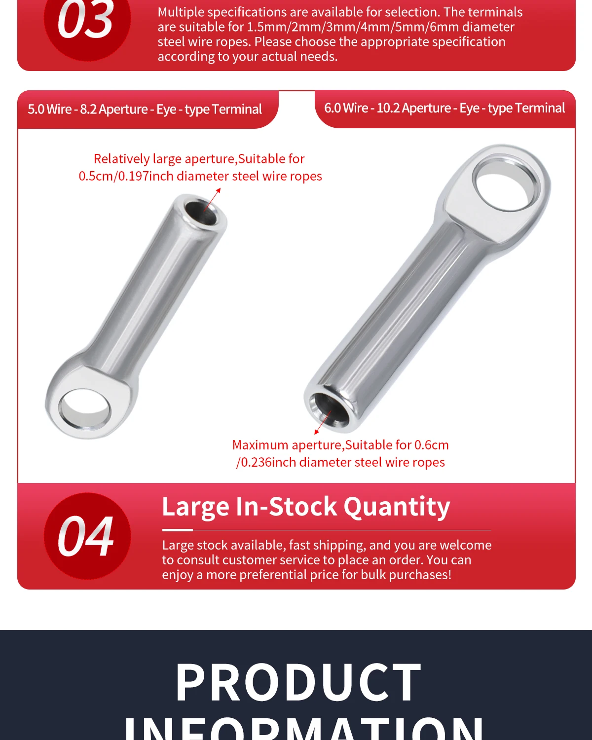 1,5-6mm 304 Edelstahl Ösen-Klemmclip, Drahtseil-Verbindungsclip, M4/M5/M6/M8/M10 Klemmterminal – Detail 8
