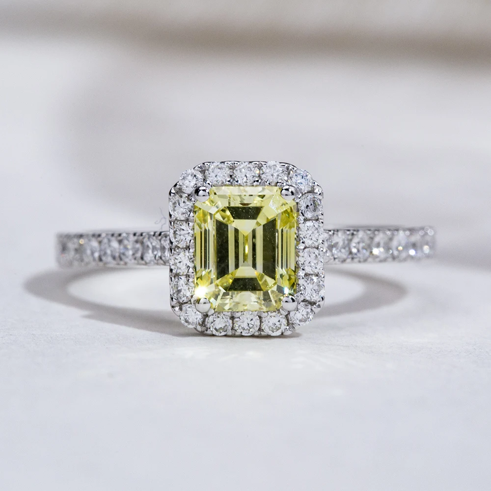 Mishang 18K Real Gold Ring Emerald Shape Yellow Lab Grown Diamond With IGI Certificate Rings For Woman Girls In Stock MSR-1478