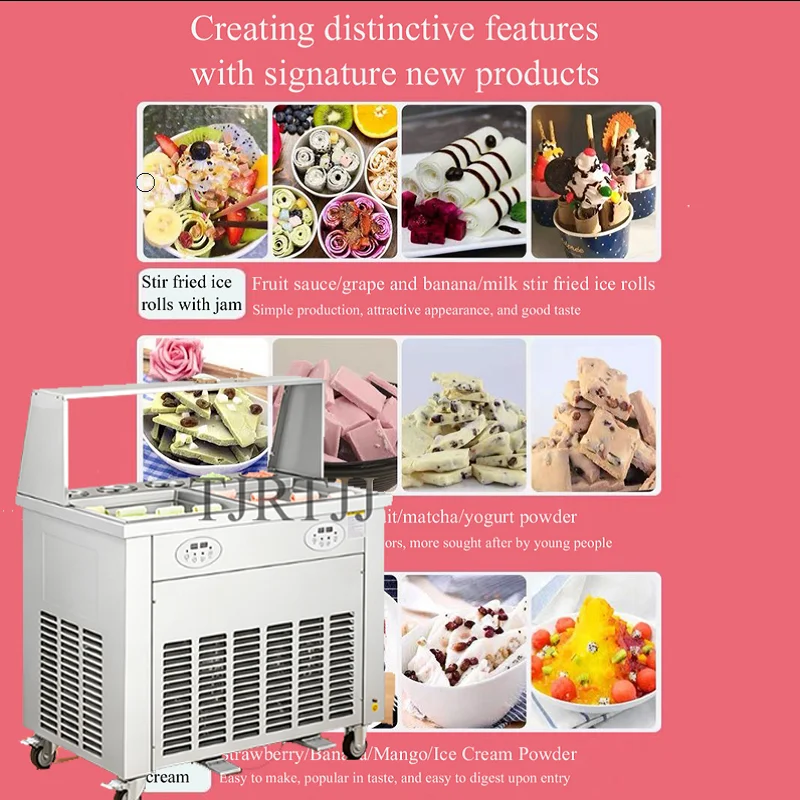 Stainless Steel Frozen Fresh Fruit Yogurt Double Pan Roll Fried Ice Cream Machine