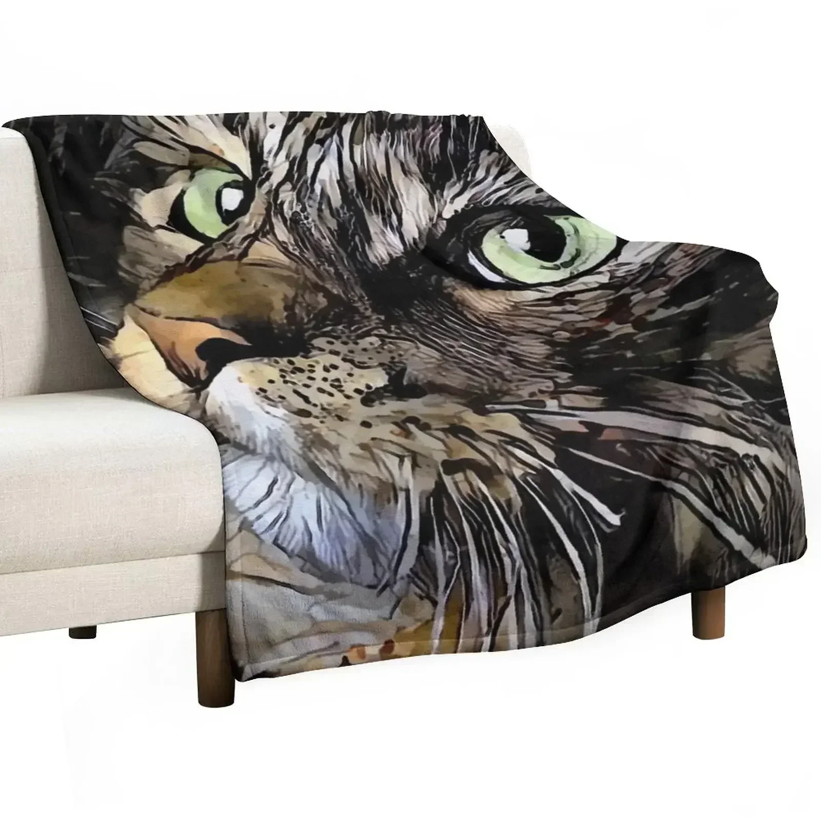 Couverture en peluche douce et confortable Myriss, chat, chat, chat, lea roche painting pour canapé