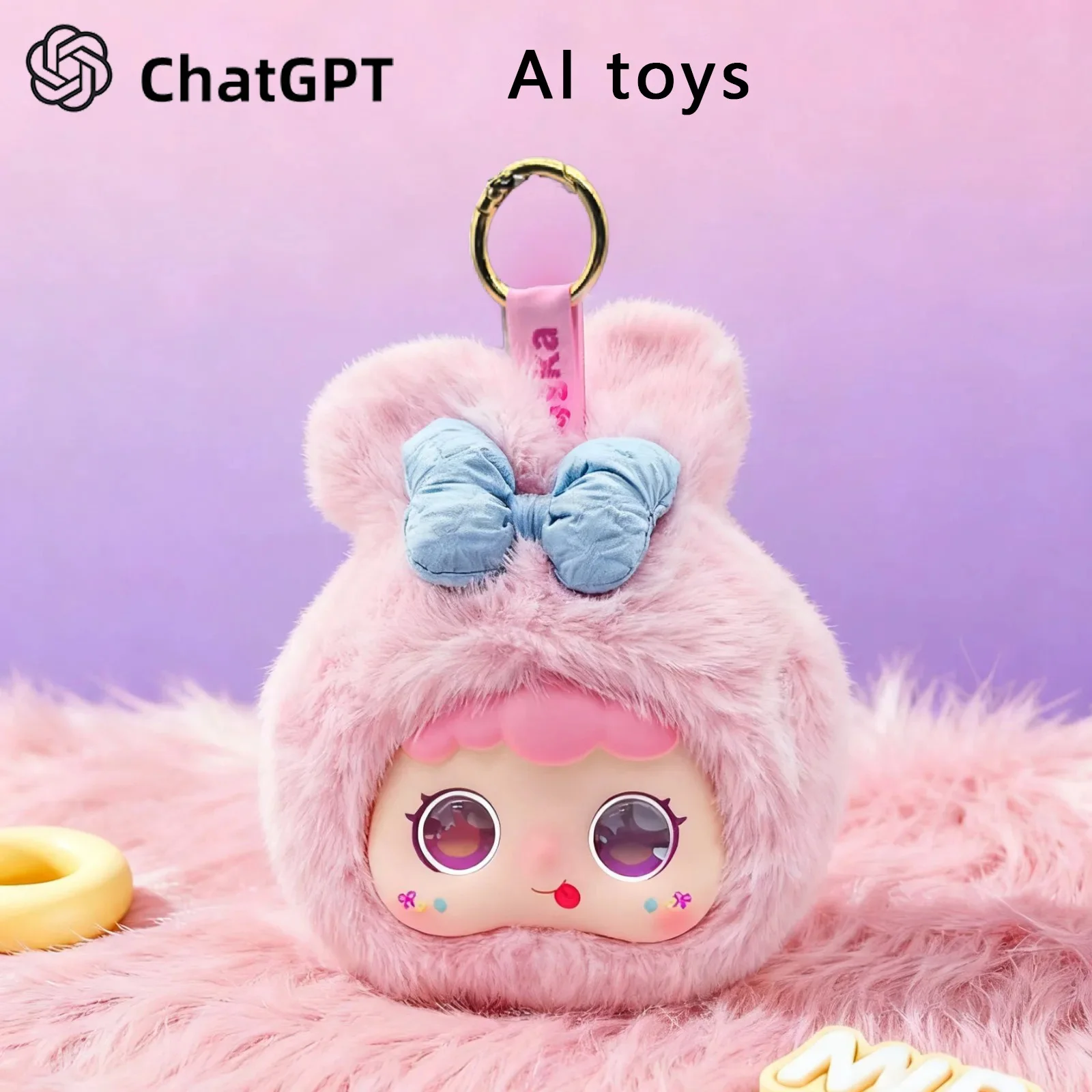 AIおもちゃ、LEDの目と音声コントロール、インタラクティブな知能、USB充電、子供への完璧な贈り物。 ピンクのウサギ