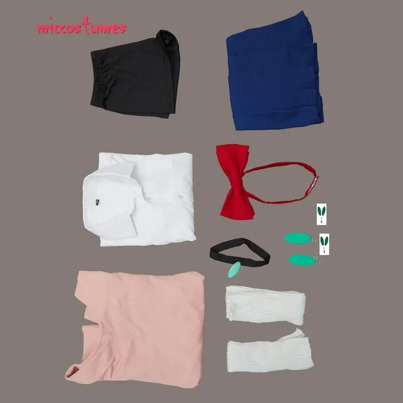 25COSMiccostumes 여성용 모모 코스프레 의상 학교 유니폼 셔츠 블라우스 세트 (Pleated 스커트 Bowtie 포함)