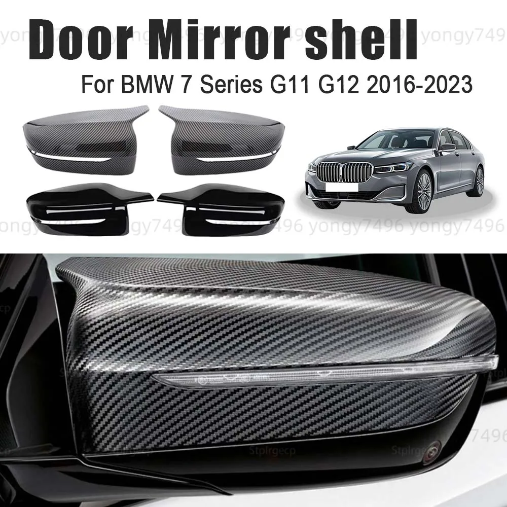 الغطاء الواقي ألياف الكربون المحمصة طائرة أسود أبيض مرآة الباب قذيفة لسيارات BMW 7 Series G11 G12 2016-2023 اكسسوارات السيارات