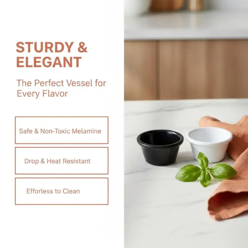 American Style Sauce Bowl Round Glossy Black Melamine Mini Dipping Cup Dishwasher Safe for Restaurant Commercial Use