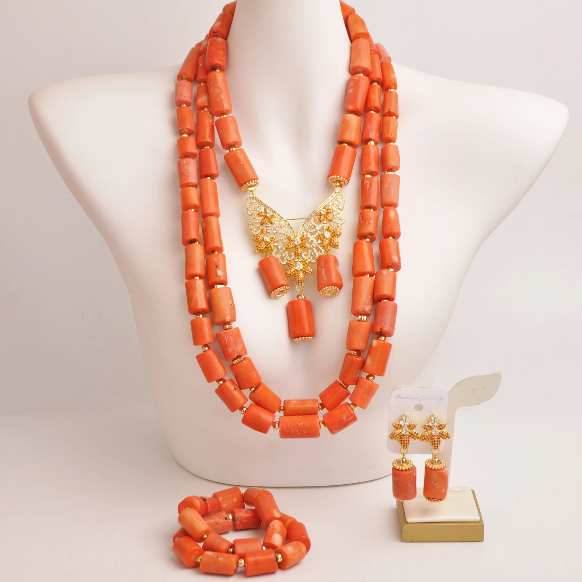 

Fashion African Coral Bead Necklace Nigerian Traditonal Wedding Bride Jewelry Set