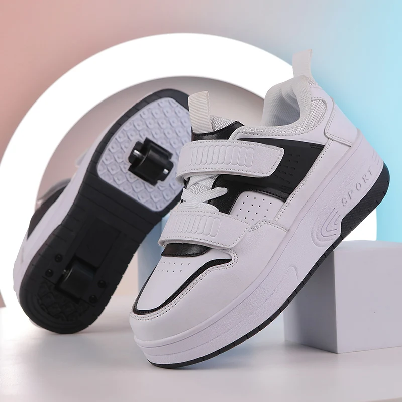 

No-Tie Roller Sneakers for Kids: Fall 4-Wheel Retractable Cool Skates – Boys' Student Wheeled Shoes