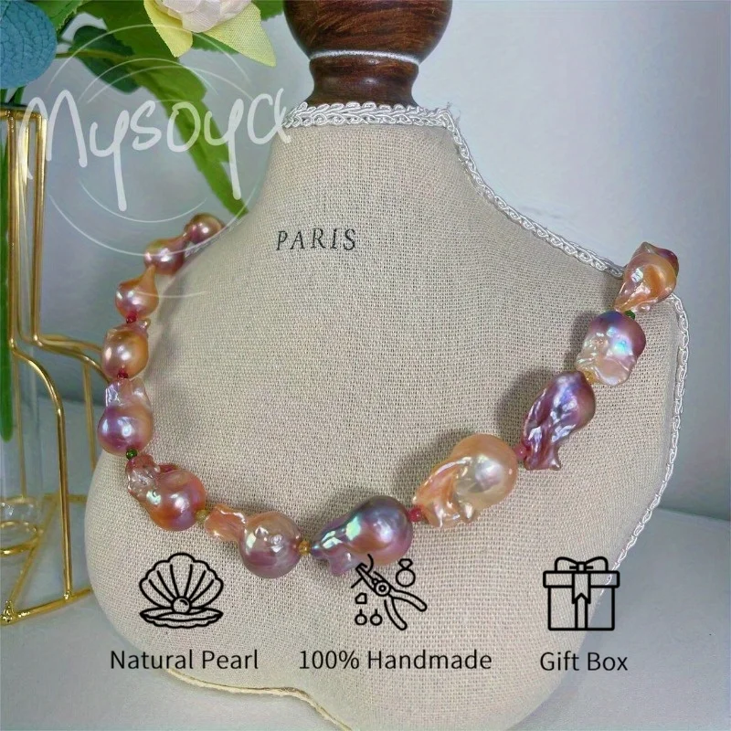 

MYSOYA 13-16 мм жемчужно-фиолетовое ожерелье в стиле барокко среднего турмалина, подарочная коробка, ювелирные изделия унисекс, идеально подходящие для свадьбы, дня рождения, Рождества