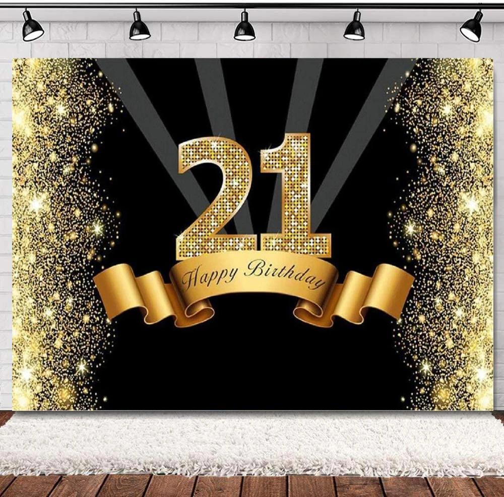 

Photography Backdrop Black And Gold Happy 21 Years Old 21st Birthday Party Decorations Background Banner Poster