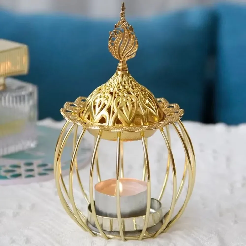 2025 New Gold Incense Burner Indoor Candles Essential Oils Aromatherapy Lamp Sandalwood Iron Incense Burner Home Birdcage Shape