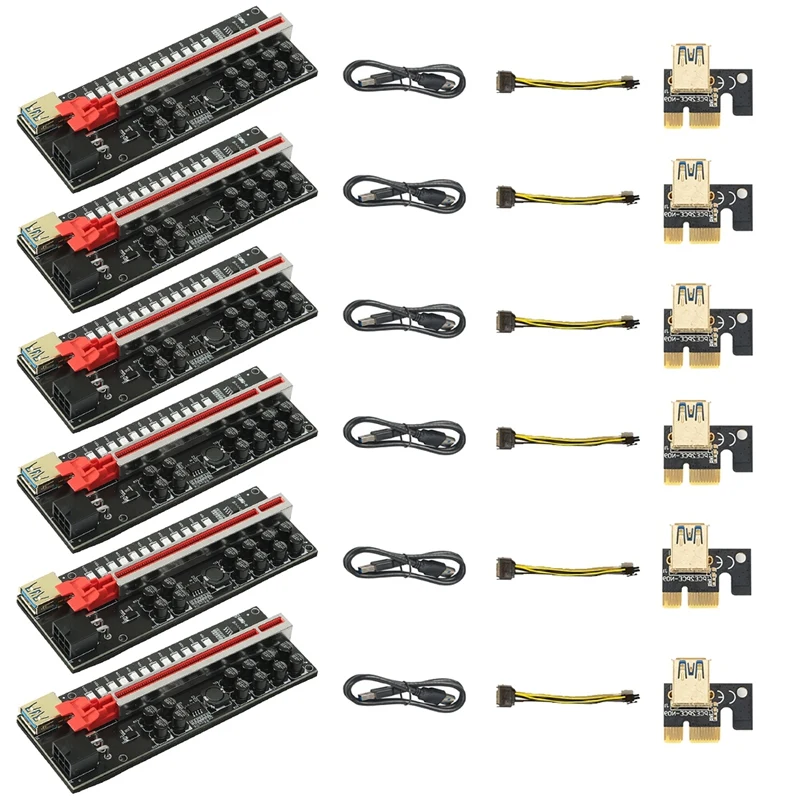 

VER018S Miner Card PCI-E 1X To 16X USB3.0 6PIN GPU Riser Card With 12 Capacitors And LED Lights For BTC Miner