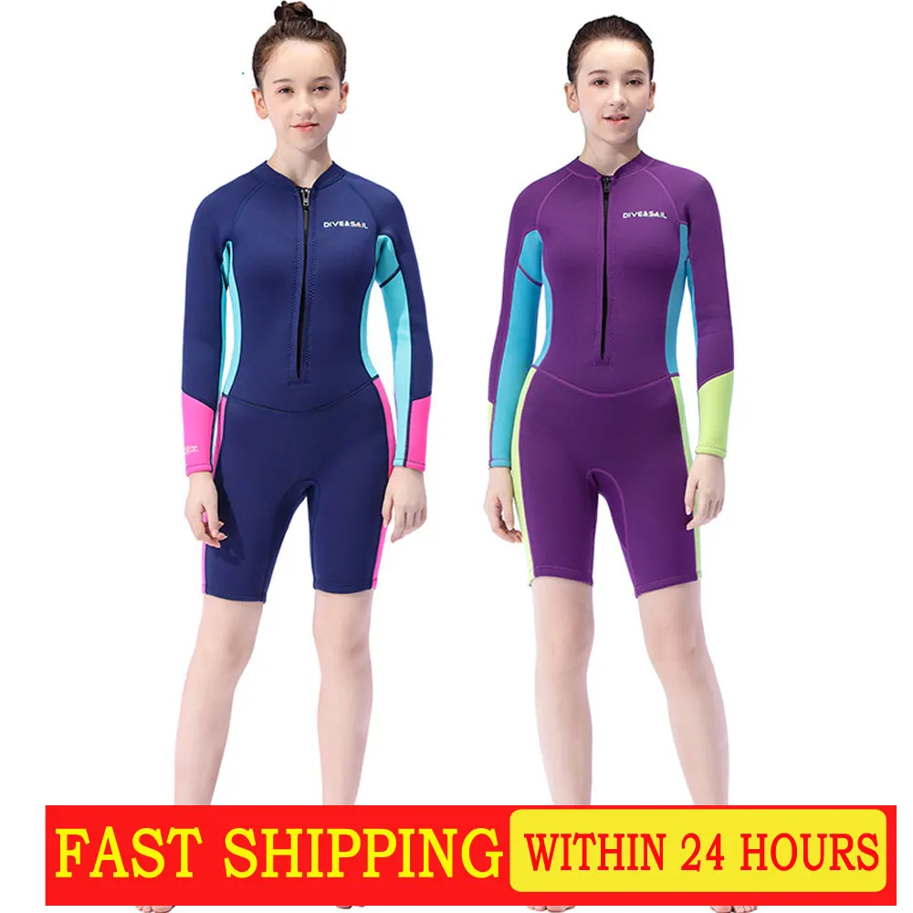 

Juvenile wetsuit 2.5MM one-piece warm snorkeling suit female surf swimming anti-cold diving suit long-sleeved all-in-one swimsui