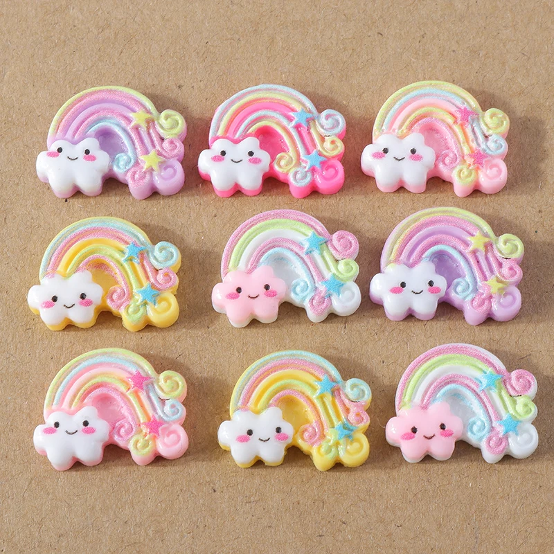 15pcs Mix Cute Cloud Rainbow Sunflower Flatback Resin Cabochon Embellishments DIY Scrapbooking for Girls Hairpin Brooch Gifts