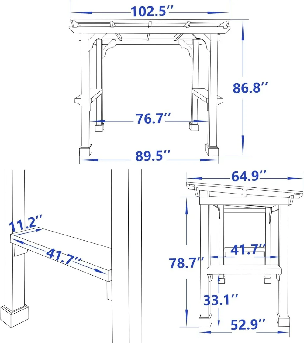 8 x 5 FT Outdoor Wooden Grill Gazebo with Sloping Metal roof, 2 Full Size Grills, BBQ Canopy for Patio, Lawn, Garden, Deck