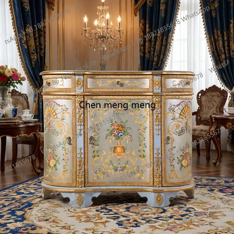 RR French hand-painted flower heavy work carving gilded foil foyer cabinet living room corridor entrance cabinet