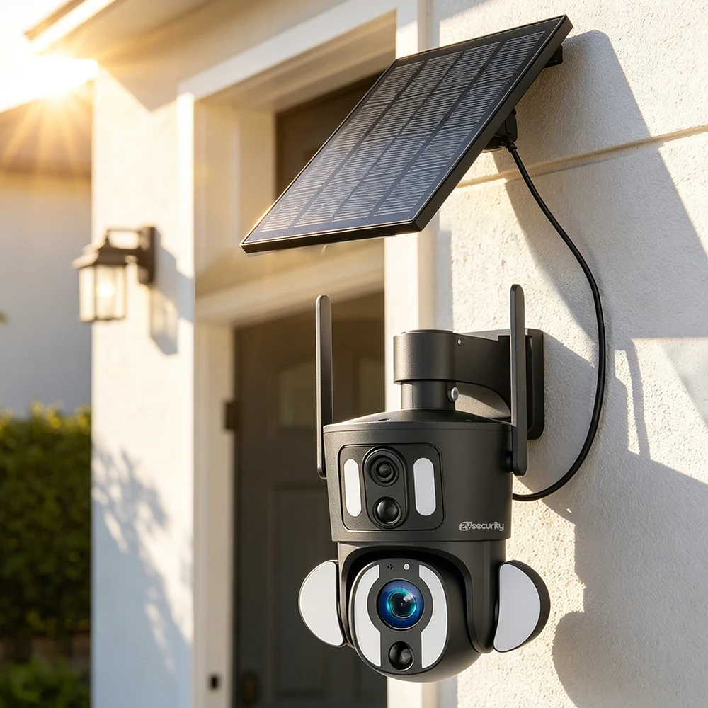 Outdoor Solar Surveillance Camera 10X Optical Zoom Dual Lens 5MP WiFi/4G LTE SIM Auto Tracking PIR Human Detect PTZ Dome Camera