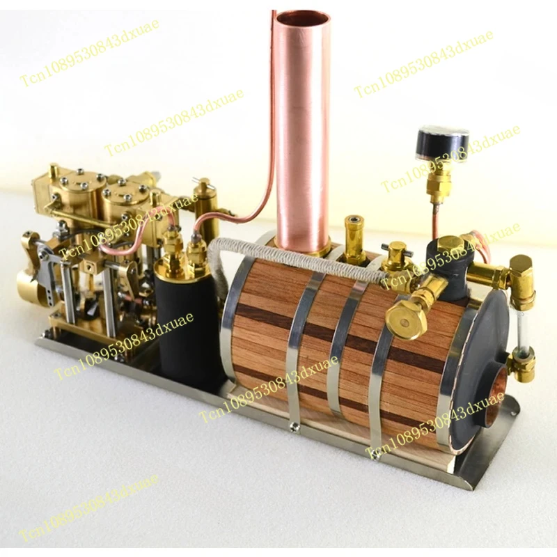 Two-Cylinder Reciprocating Steam Engine Power Group, Retro Model,And Single Vertical Horizontal Boiler