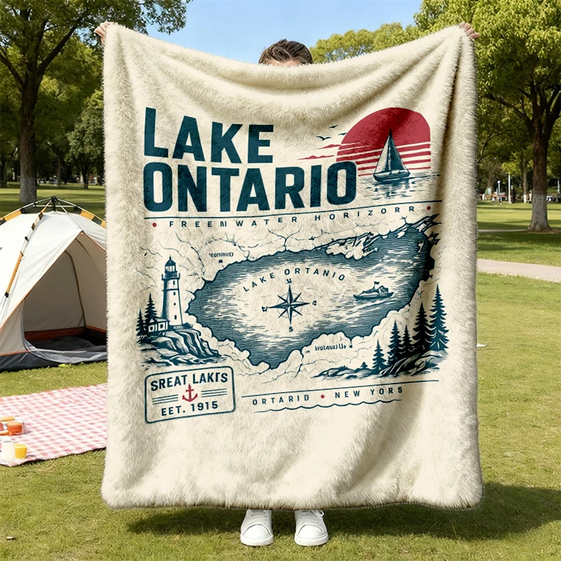Lake Ontario Flannel Blanket, Great Lakes Colors Flannel Blanket, Vintage Lake Ontario Flannel Blanket