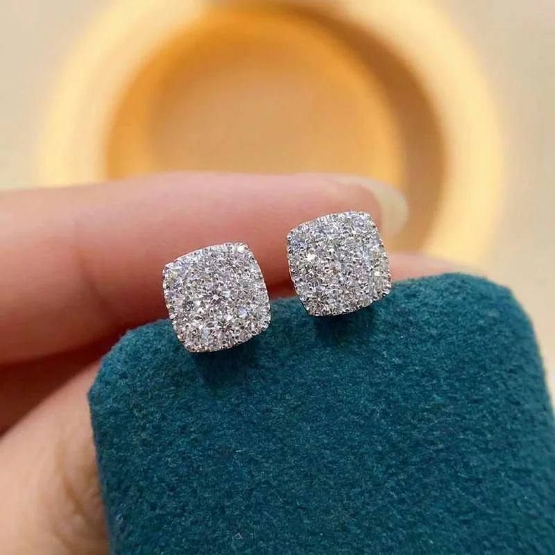 925 Sterling Silver  Simple Square-shaped Stud Earrings Women Exquisite Inlaid Shiny Ear Piercing Accessories for Statement