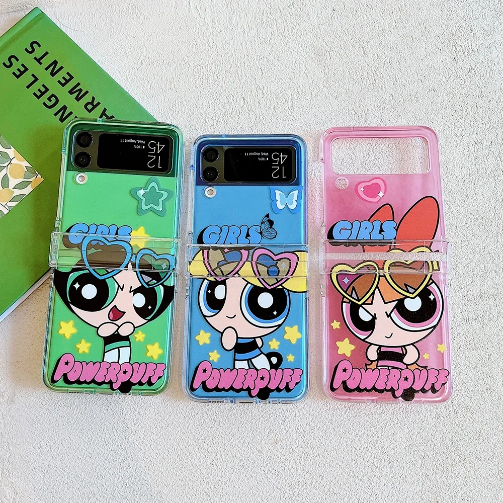 Super  Powerpuffs Girls Blossom Bubbles Buttercup Phone Case For Samsung Galaxy Z Flip 3 4 5G ZFlip3 ZFlip4 Flip3 Flip4 Cover