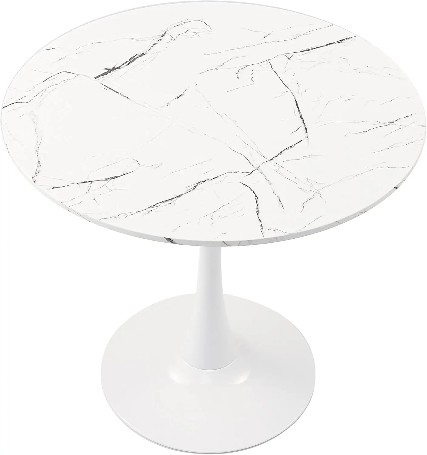 

32 Inch Round Dining Table with Faux Marble Top for Kitchen Bar Patio and More, Modern Small Coffee Table Living Room Accent