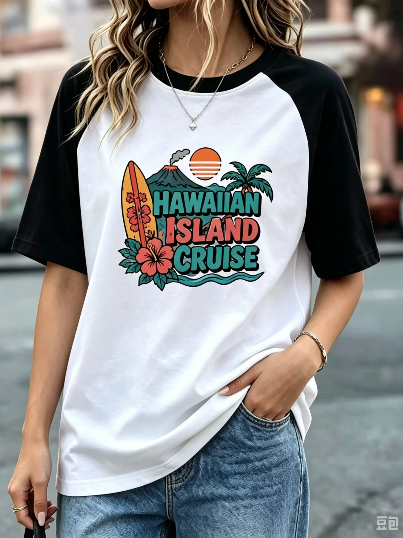 Women's Grey-White Raglan T-Shirt 'Go outside Explore Slowly' Bold Letter Print Loose Casual Tee for Comfortable Wear