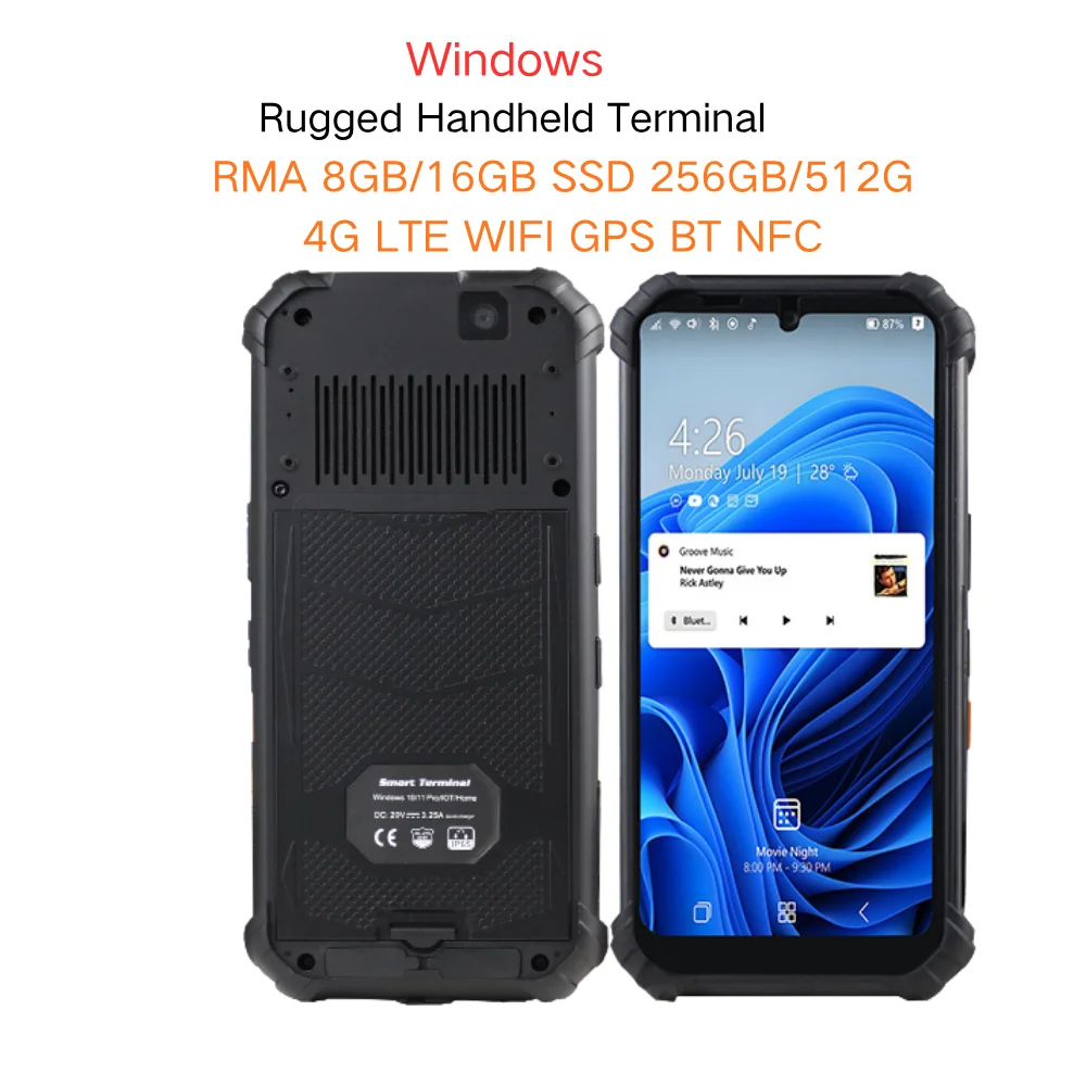Rugged Handheld Terminal Windows 11 pro Intel N150 Quad Core 16GB RAM 512GB SSD 6.5' HD Touchscreen 4G LTE WiFi6 IP65 Rating
