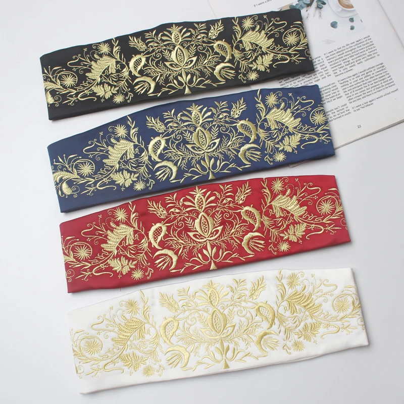 

Waistband Retro Satin Girdle Women's Ethnic Embroideried Elastic Belt Palace-style Corset All-match Wide Stretch Belts For Women