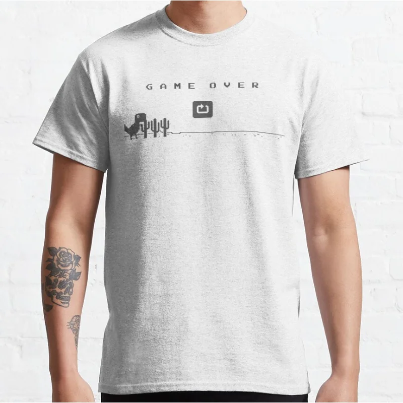 game over Funny offline t rex 90s cartoon pixel video game dinosaur T-shirt for men large size Adult Tops S-6xl
