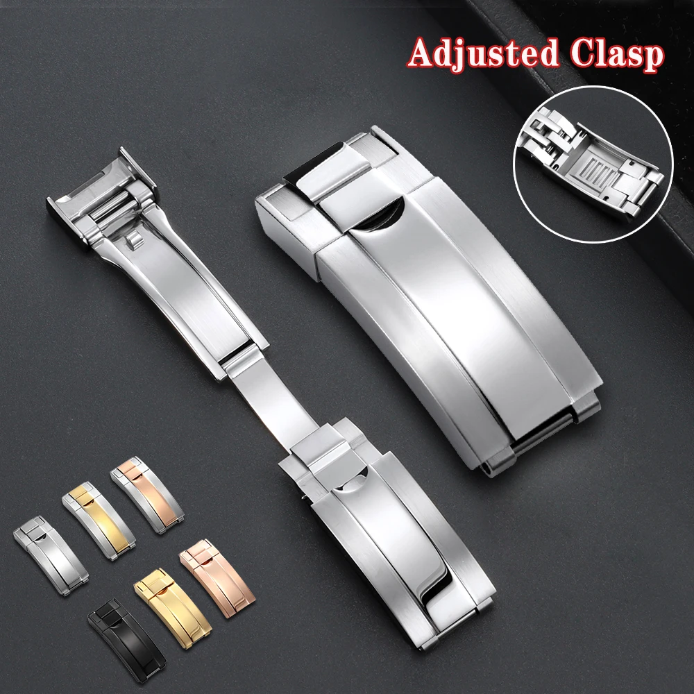 Solid Stainless Steel Watch Clasp 9mm for Rolex for Seiko Universal Watch Buckle Fine-tuning Pull Buckles Adjusted Folding Clasp