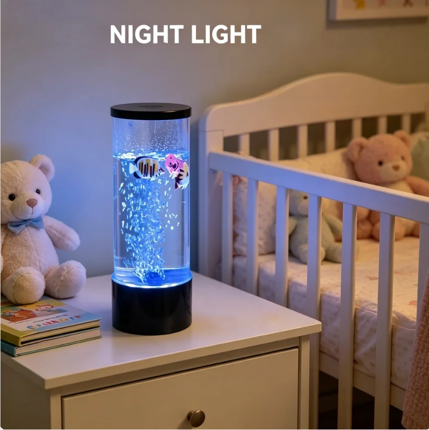 Fake Aquarium Bubble Lamp Color Changing LED Night Light USB Powered Moving Fish Tank Mood Light for Bedroom Living Room Office Desk Home Decor Relaxation