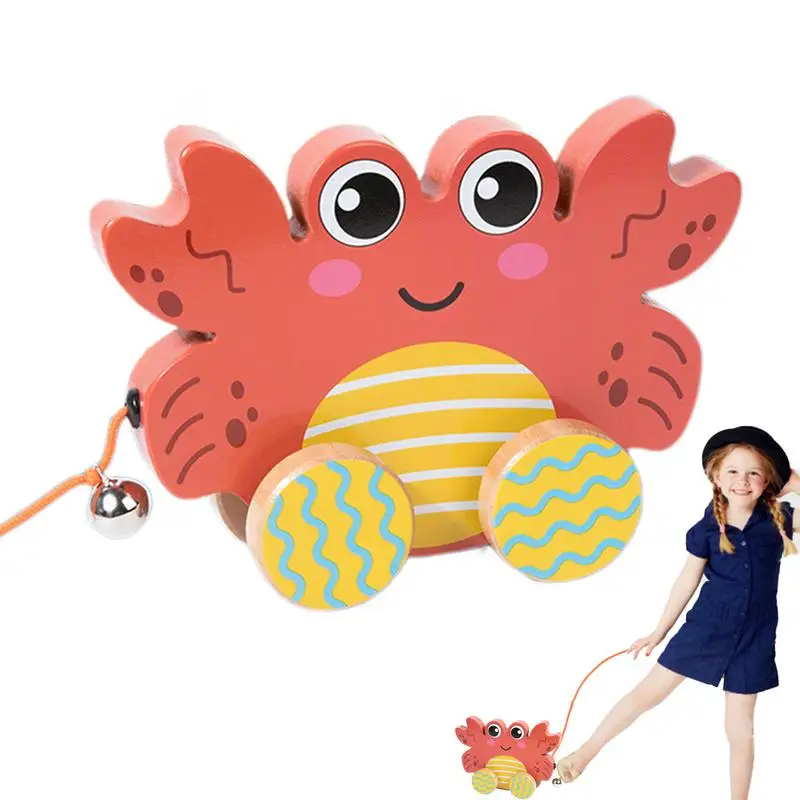 Pull Along Walking Toys Wood Pull Along Toy For Kids Interactive Sensory Walk Along Animal Pull Toy With String And Bell For 1-3