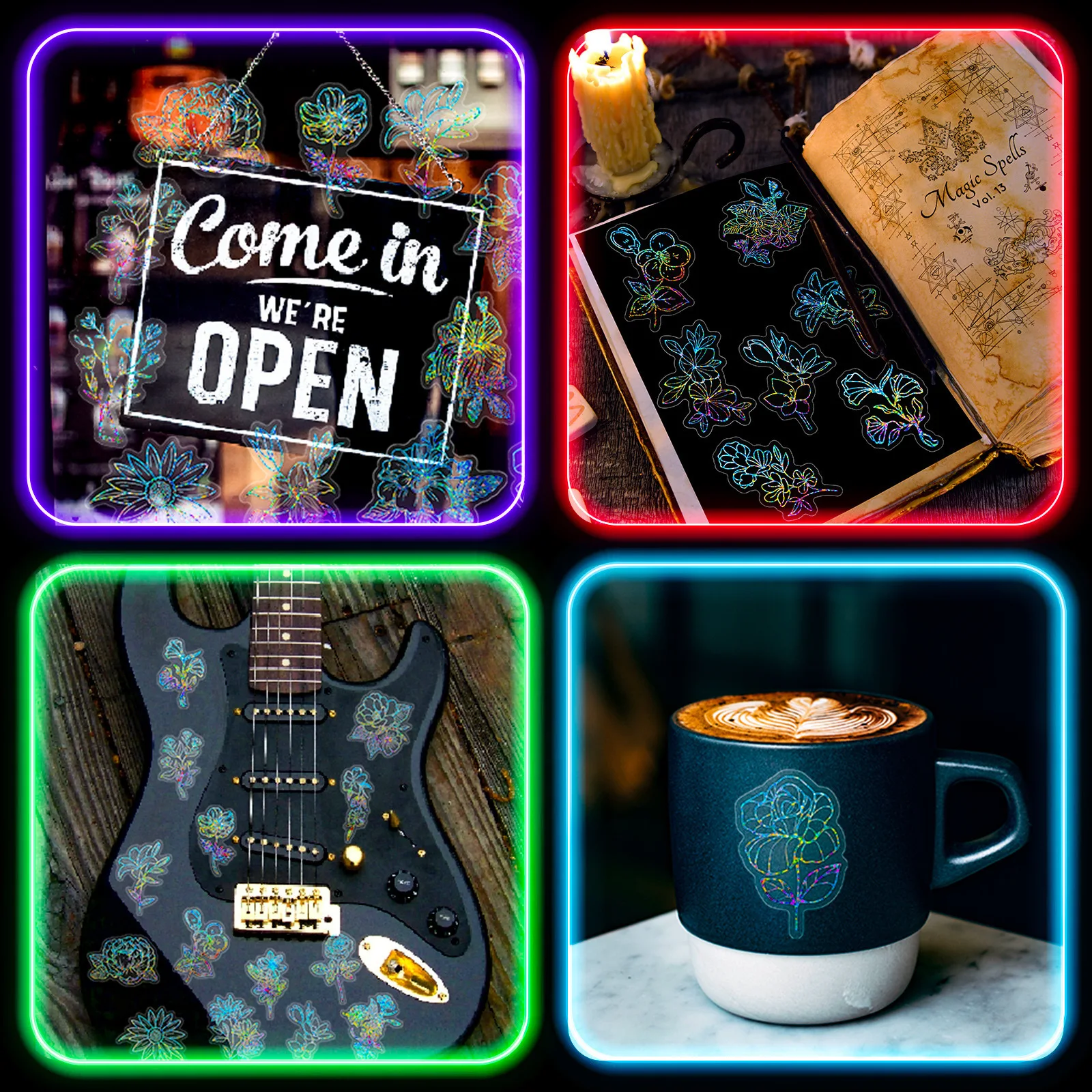 متنوعة 50/100 قطعة من ملصقات الليزر على شكل زهرة فضية يمكنك صنعها بنفسك لتزيين كوب الماء وملصقات الحيوانات الأليفة الشفافة