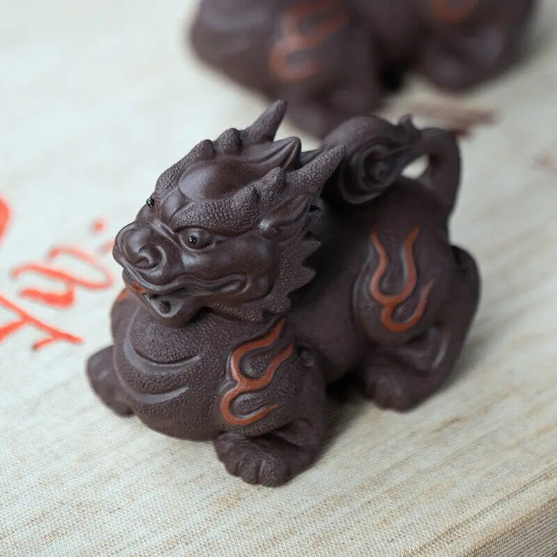 China Yixing Zisha Purple Mud Pottery Auspicious Beast Fire Kylin Tea Pet Statue